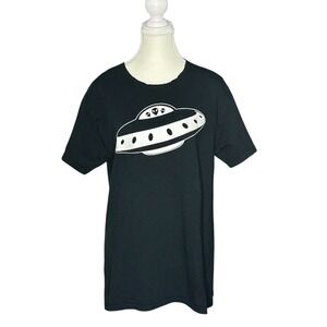 Gildan Heavy Cotton Black UFO Alien Graphic T-Shirt Womens Medium Short Sleeve‎